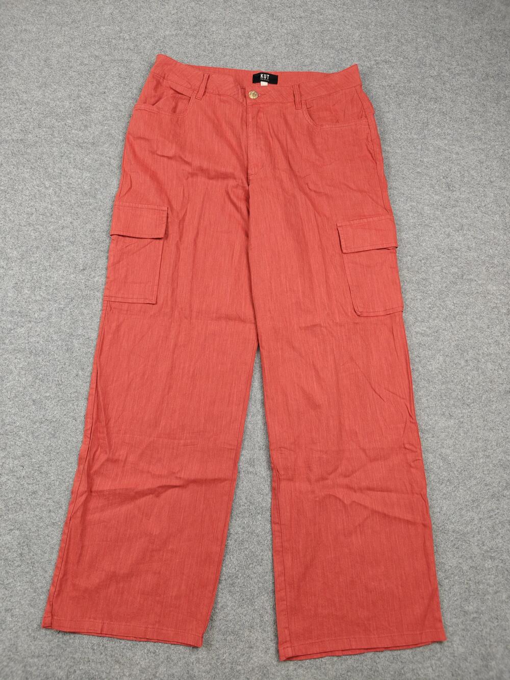 KUT From The Kloth Pants Womens 12P Orange Cargo Straight Lightweight Pockets
